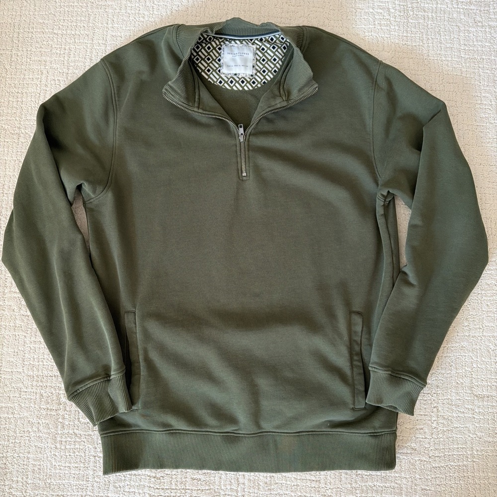 Denim & Flower Ricky‎ Singh 1/4 Zip Pine Green Pullover Sweatshirt Men's XL